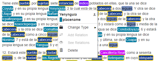 an excerpt from the Relacion de Papaloticpac (in Antequera) which shows some annotation of our corpus using the tagtog interface