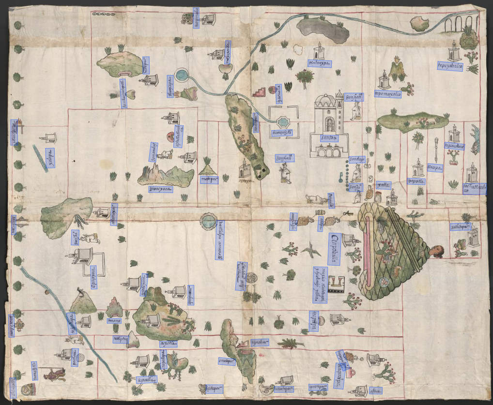 Sixteenth-century map of Cempoala featuring annotations created using Recogito