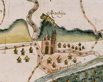 Excerpt of the map of Teguantepec showing a toponym glyph representation of the place name, cerro de tigre