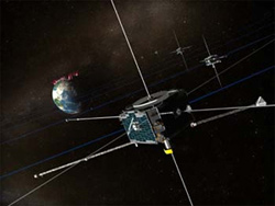 An artist's impression of the five THEMIS spacecraft orbiting the Earth (courtesy of NASA)