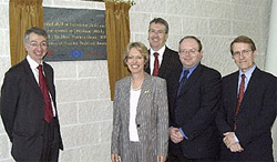 NWDA Chairman Bryan Gray, Trade and Industry Secretary Patricia Hewitt MP, Lancaster Vice Chancellor Professor Paul Wellings, Neil Clatworthy, representing the ERDF, InfoLab21 Director Professor David Hutchison