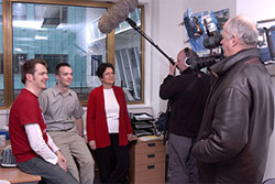 Farideh Honary and colleagues Dr Steve Marple, Dr Jim Wild with Channel 4 film crew in InfoLab21