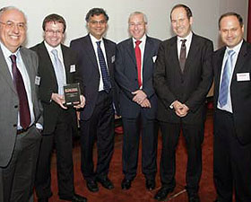 From left: Prof Xydeas, Darren Ansell (BAE Systems), Dr Venkat Sastry (Cranfield), David Wright (BERR), Rory Cellan-Jones (BBC), Dr Angelov