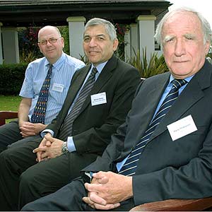 L-R Keynote Speaker Graham Worsley-Technology Strategy Board, Prof. Bahram Honary- Faculty of Science & Technology Director for Enterprise & Industry Relations with Keynote Speaker Harry Thomason from Crownbio Ltd