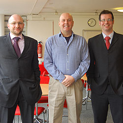 Robert Hayes (centre) with Module Tutor Philippe Jan and Course Director Dan Prince