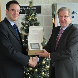 Grant Bodie of Mount Recruitment is presented with his new Kindle by Steve Riches, KBC Director