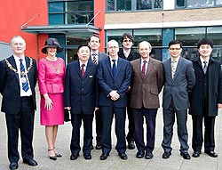 From left, Mayor and Mayoress of Lancaster, Councillor Tony Wade and Mrs Christine Wade; Mr Ni Jian, Consul-General; Professor Steve Bradley Pro-Vice-Chancellor International, Stephen Parkin, University International Office; Councillor Stuart Langhorn, Le