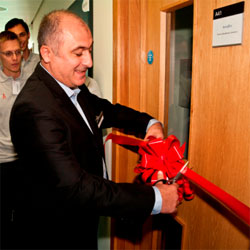 Dr Hayk Manukyan of Aeroflex UK opens the new laboratory