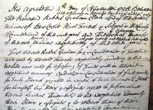 Picture of enfranchisement paper, Liddell barony, 1758