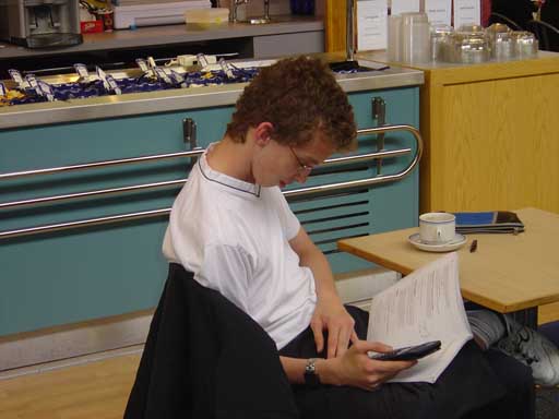 Student working in cafe