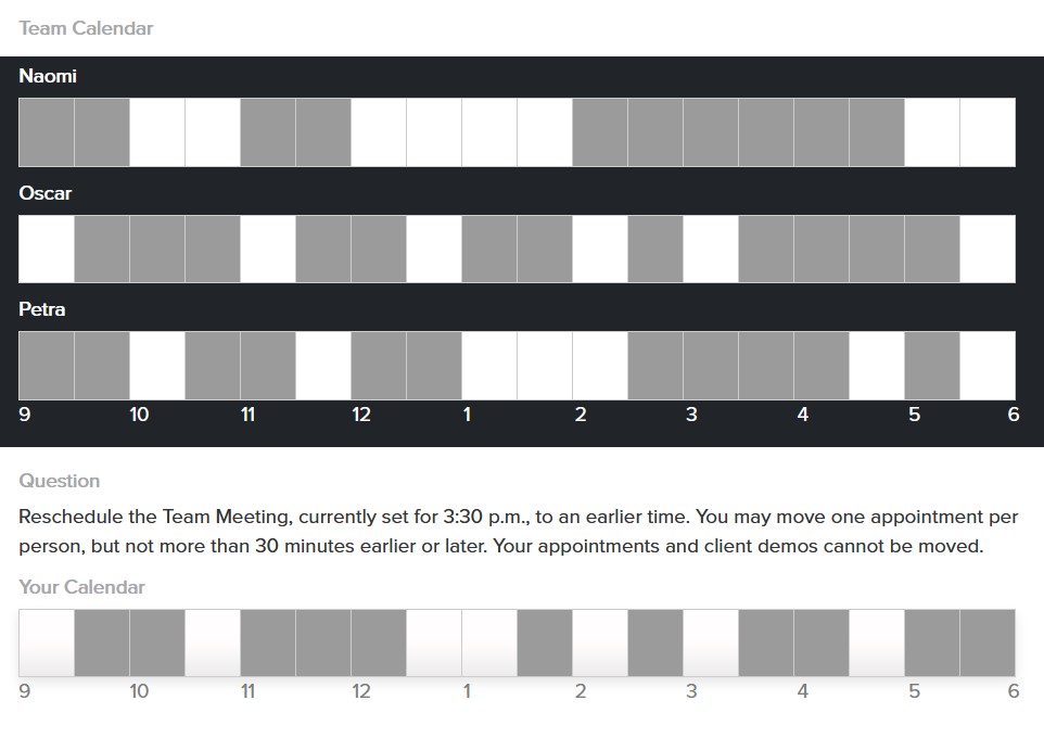 Matching schedules question screenshot