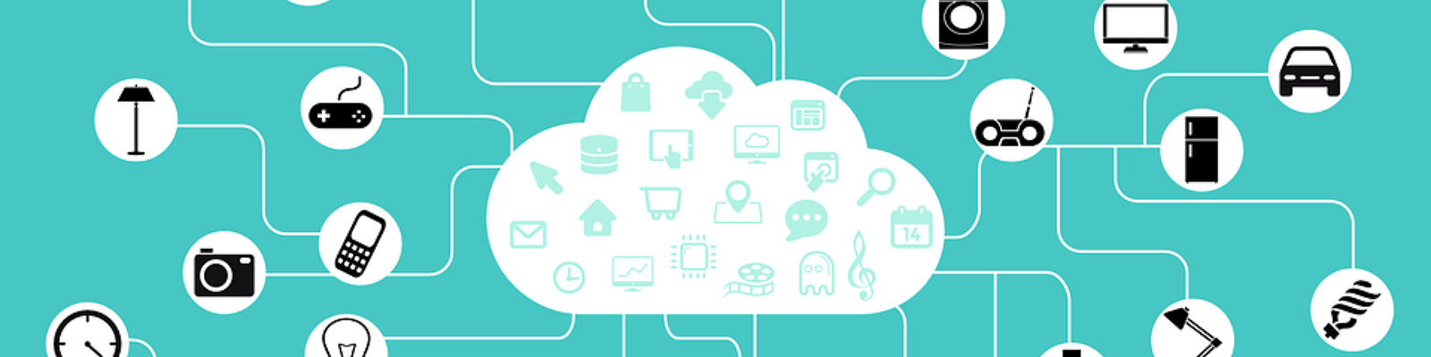 A diagram of a cloud surrounded by different digital technologies
