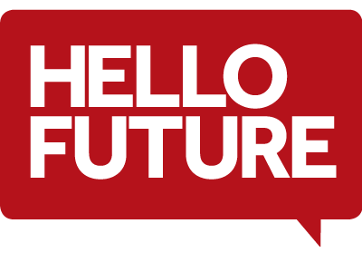Hello Future in a speech bubble