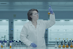 A student in a chemistry lab