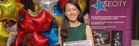Emily Chi with her 'Above and Beyond Award' award at the Student Employee of the Year awards 2016