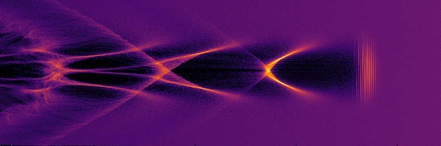 A laser pulse scything through a plasma and trailed by a “bubble” (region of low electron density) credit Strathclyde University