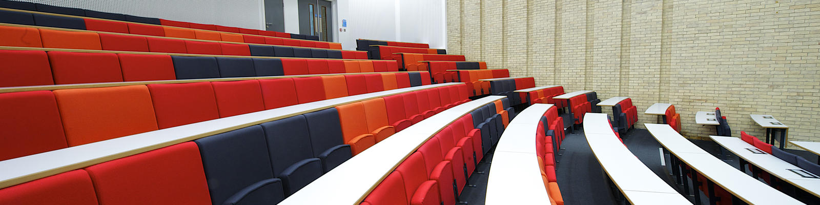 Lecture theater seats on Lancaster University campus