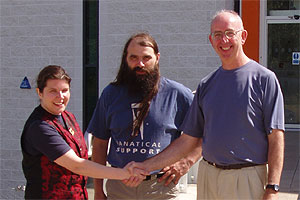 Nicola Millard with Human Computer Interaction expert Professor Alan Dix and Head of Computing Professor Gordon Blair