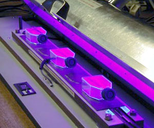 Skin cell cultures being exposed to UV light
