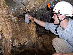 Dr Wynn taking samples from stalagmites