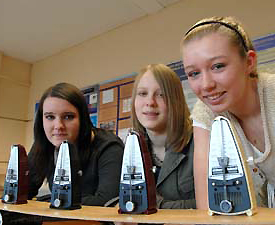 left to right: Pupils Katie Egan, Megan Williams and Alex Astin at a demonstration for the medical physics open day