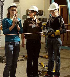 Girls from Sandbach High School, Cheshire, at work at Lancaster University Engineering Department