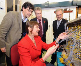 Dr Laura Kormos and from left Professor Peter Ratoff, Vice-Chancellor Professor Paul Wellings and Pro-Vice Chancellor for Research Professor Trevor McMillan