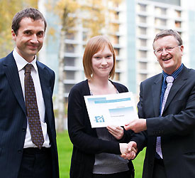 L - R Professor Malcolm Joyce, Beth Colling and Michael Grave