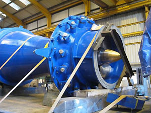 Heron Corn Mill's kaplan turbine in NHT Engineering's workshop