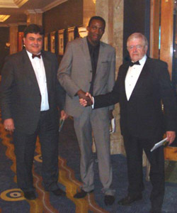 George Aggidis (left) the Director of Lancaster University Renewable Energy Group and project supervisor , Kingsley Adinnu (centre), John Epps (right) from Andritz Hydro