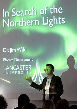 Dr Jim Wild talking to pupils about the Northern Lights