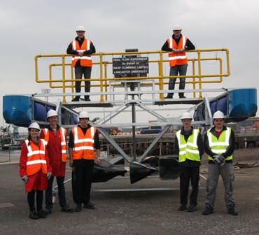 L-R: Nilla Karlsen, Jonathan Hill, Matthew Wilson, James Davies, Daniel Driver, Christopher Glover and Michael Lindsay with their prototype.