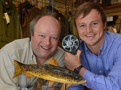 Shaun Benzon (right) and Tim Brown with their fishing reel