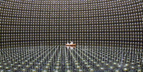 At work inside the Super-Kamiokande detector; photo courtesy of the Kamioka Observatory, ICRR, University of Tokyo
