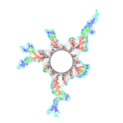 Simulation of a regularized Hastings-Levitov cluster, HL(2,0.02)