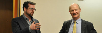 Dr Daniel Prince of Security Lancaster and David Willetts, Minister for Universities and Science