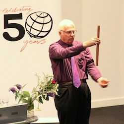 Professor George Pickett demonstrates the principles of superconductivity