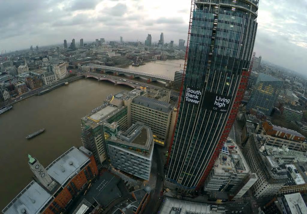 Drone view over south bank tower, London