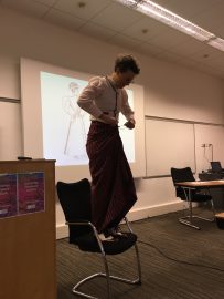 Kat Jungnickel demonstrated the ‘adjustable’ cycle wear of early twentieth-century women cyclists