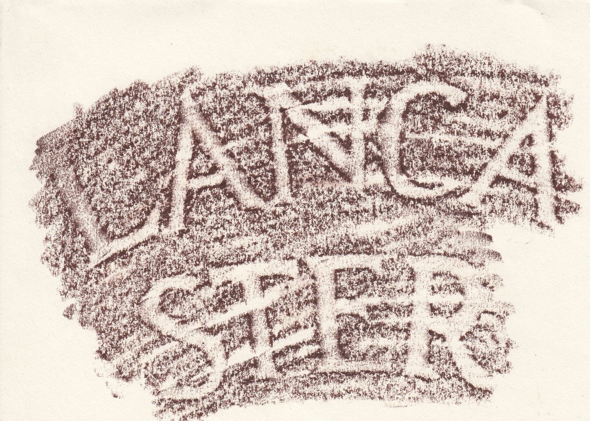 Lancaster Canal june24 (5) A rubbing of the word Lancaster, carved into stone.