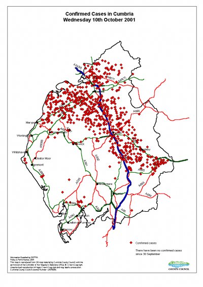 Fig 4 Spread of confirmed cases Source: DEFRA and Cumbria Inquiry 2002