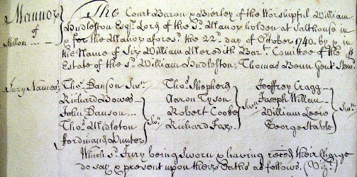 Picture of jury list, Millom, 1740