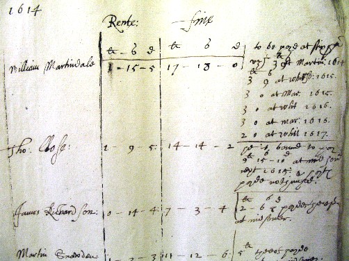 Picture of schedule of payments for entry fines, Bleatarn, Westmorland, 1614