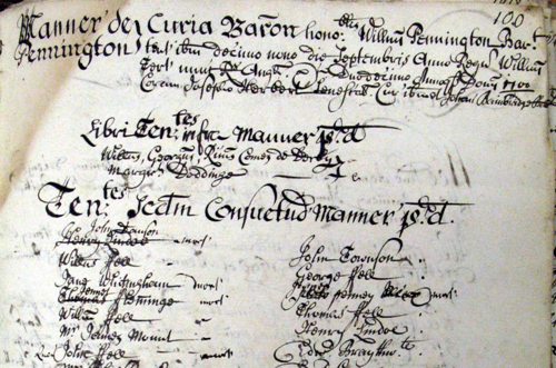 Picture of call list of Pennington court baron, 19 September 1700