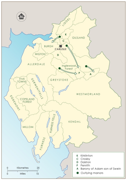 Map of superior manors in Cumbria