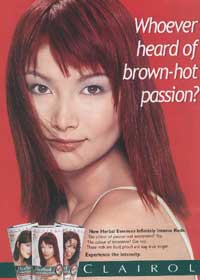 clairol ad Main advertising line:Whoever heard of brown-hot passion