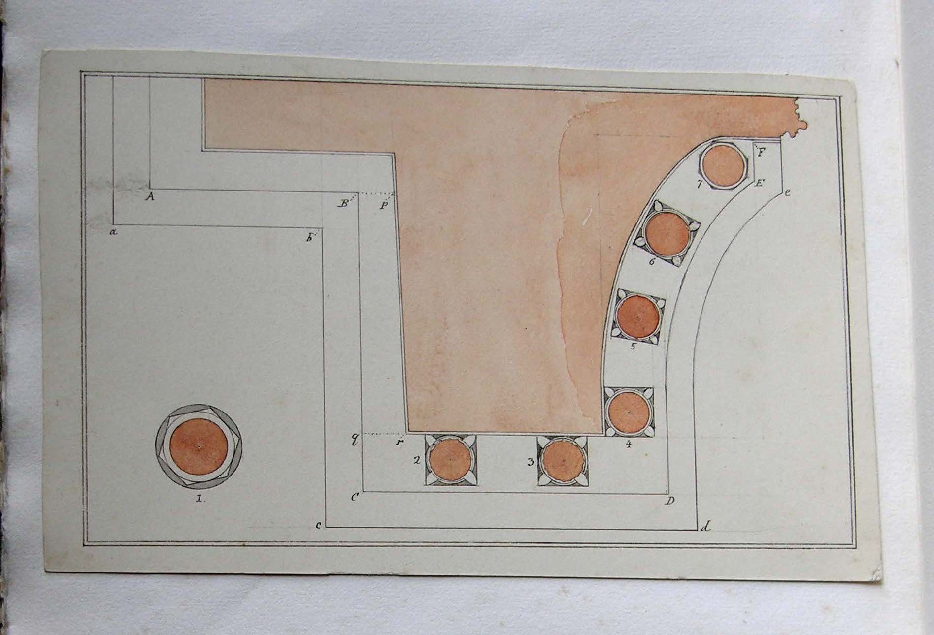 Plan of the north-west portico and northern side of the first porch.