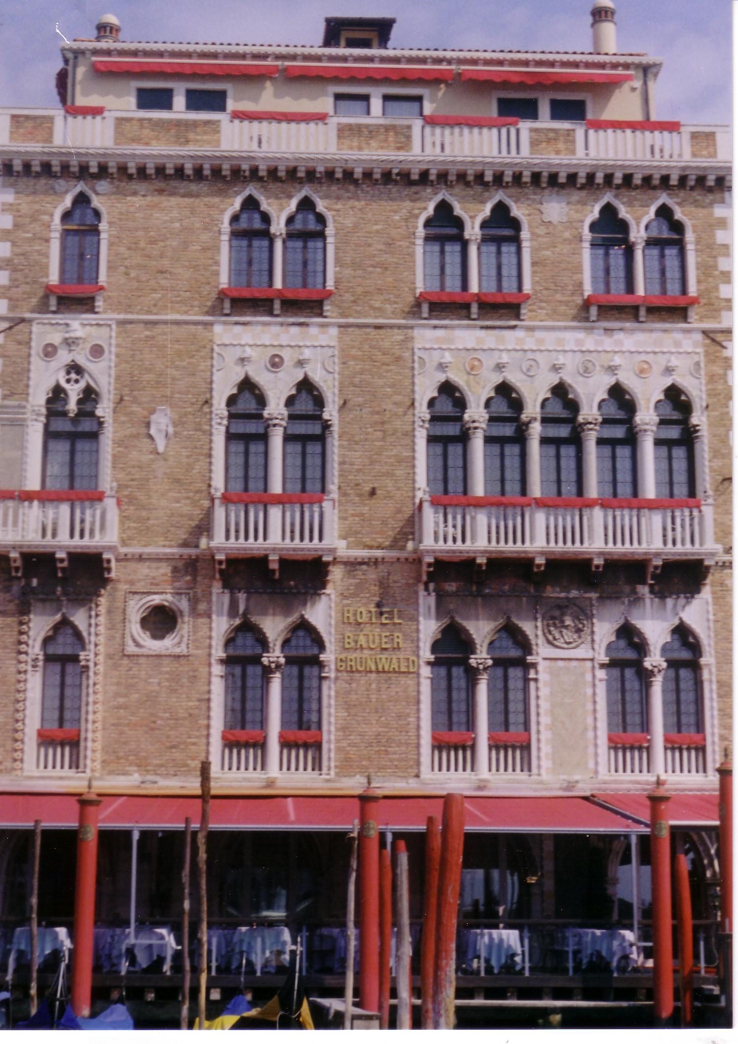The Hotel Bauer Grunwald (S. Marco 1459). The current building occupies the site of the former one seen by Ruskin (S. Marco 1459). Grand Canal (Left Bank).