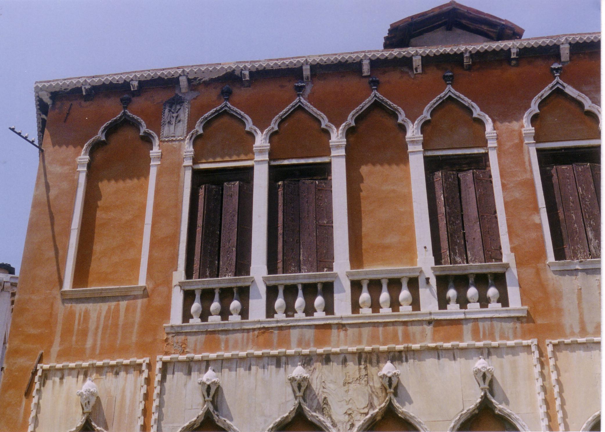 Palazzo Maravegie. Upper story windows.Ponte Delle Maravegie on the Fondamenta Bollani (Dorsoduro 1071)