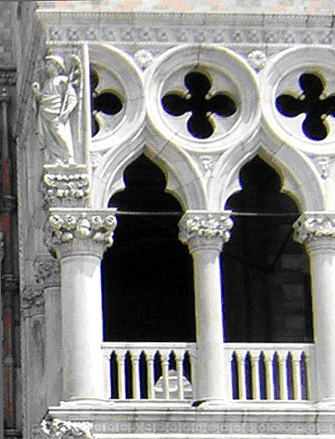Upper Arcade of Ducal Palace towards Piazzetta, at the Porta della Carta end
